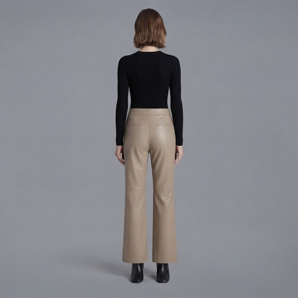 Women's Beige Leather Pant