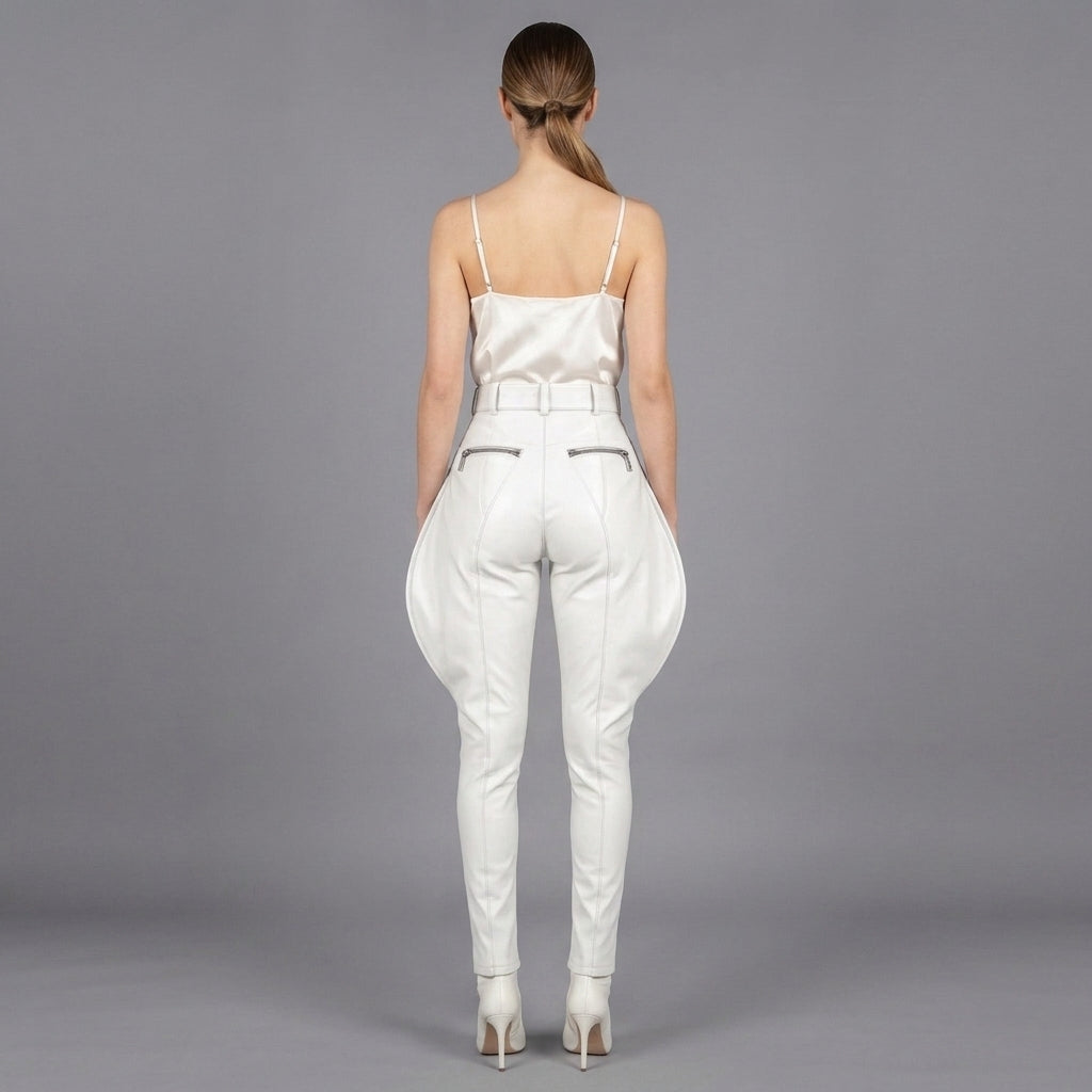 Women's White Leather Pant