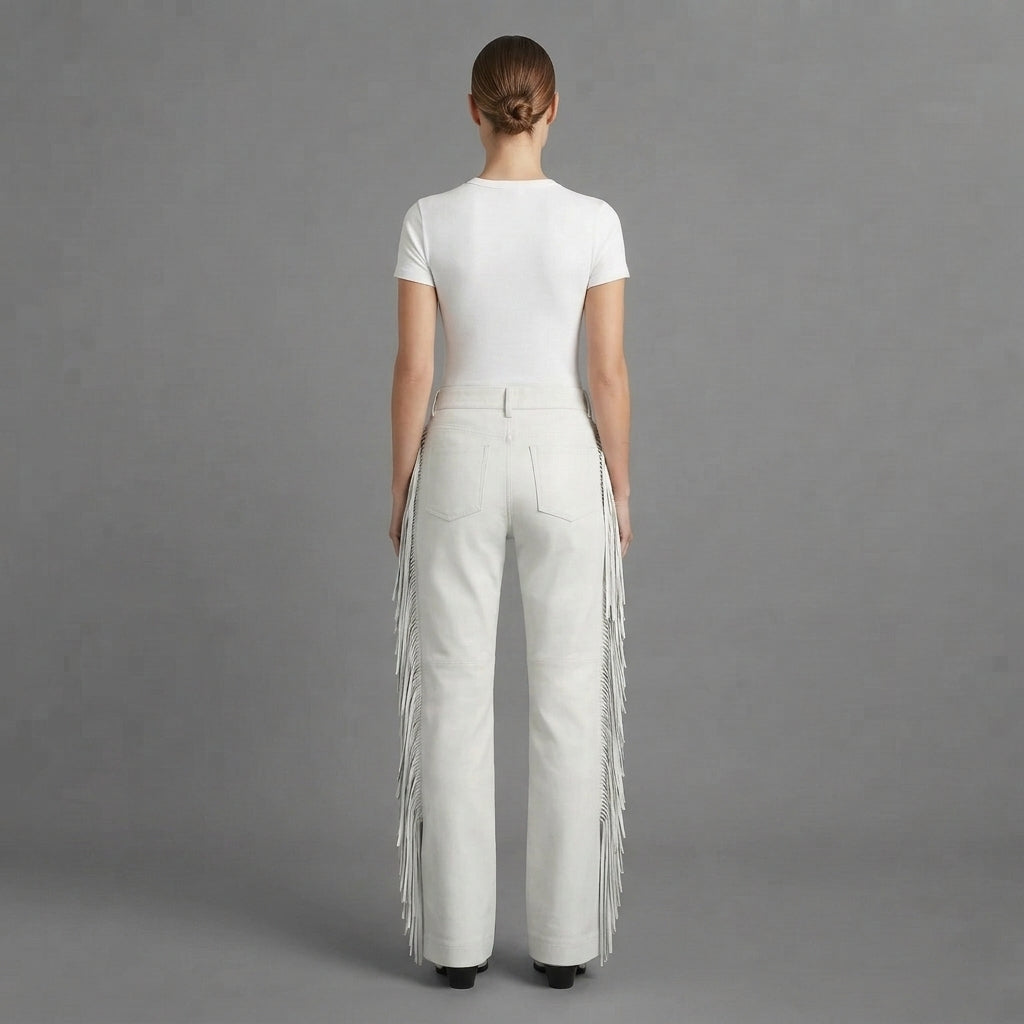 Women's White Leather Pant
