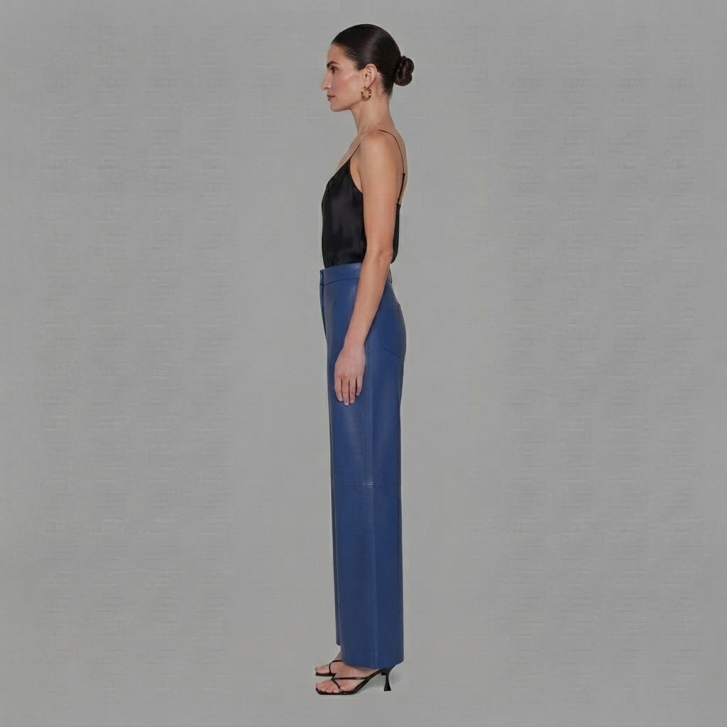 Women's Blue Leather Pant