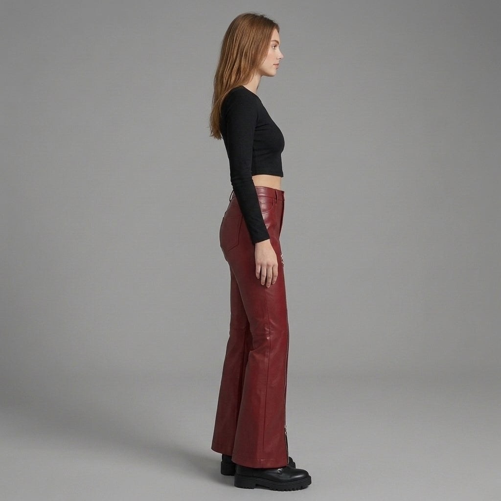 Women's Red Leather Pant
