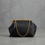 Women's Black  Leather Shoulder Bag with golden chain