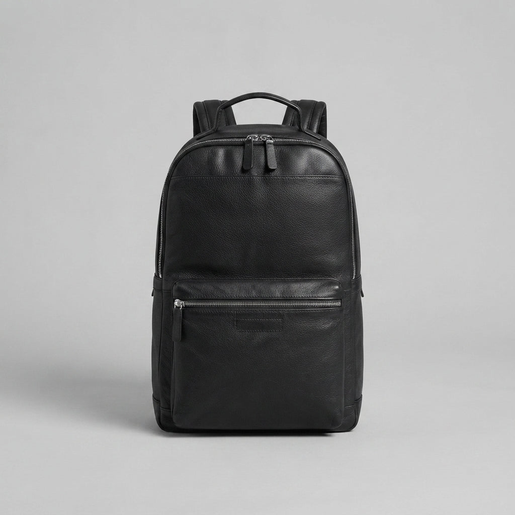 Black Walker Cow Leather Backpack