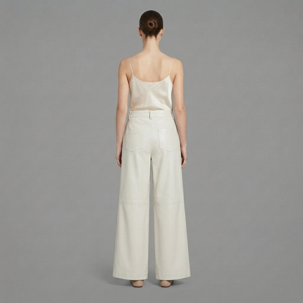 Women's White Leather Pant