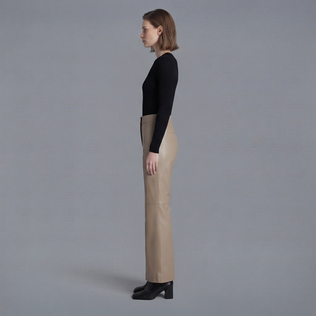 Women's Beige Leather Pant