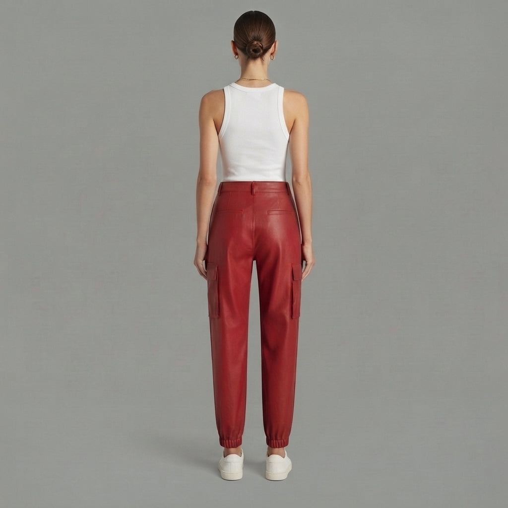 Women's Red Leather Pant
