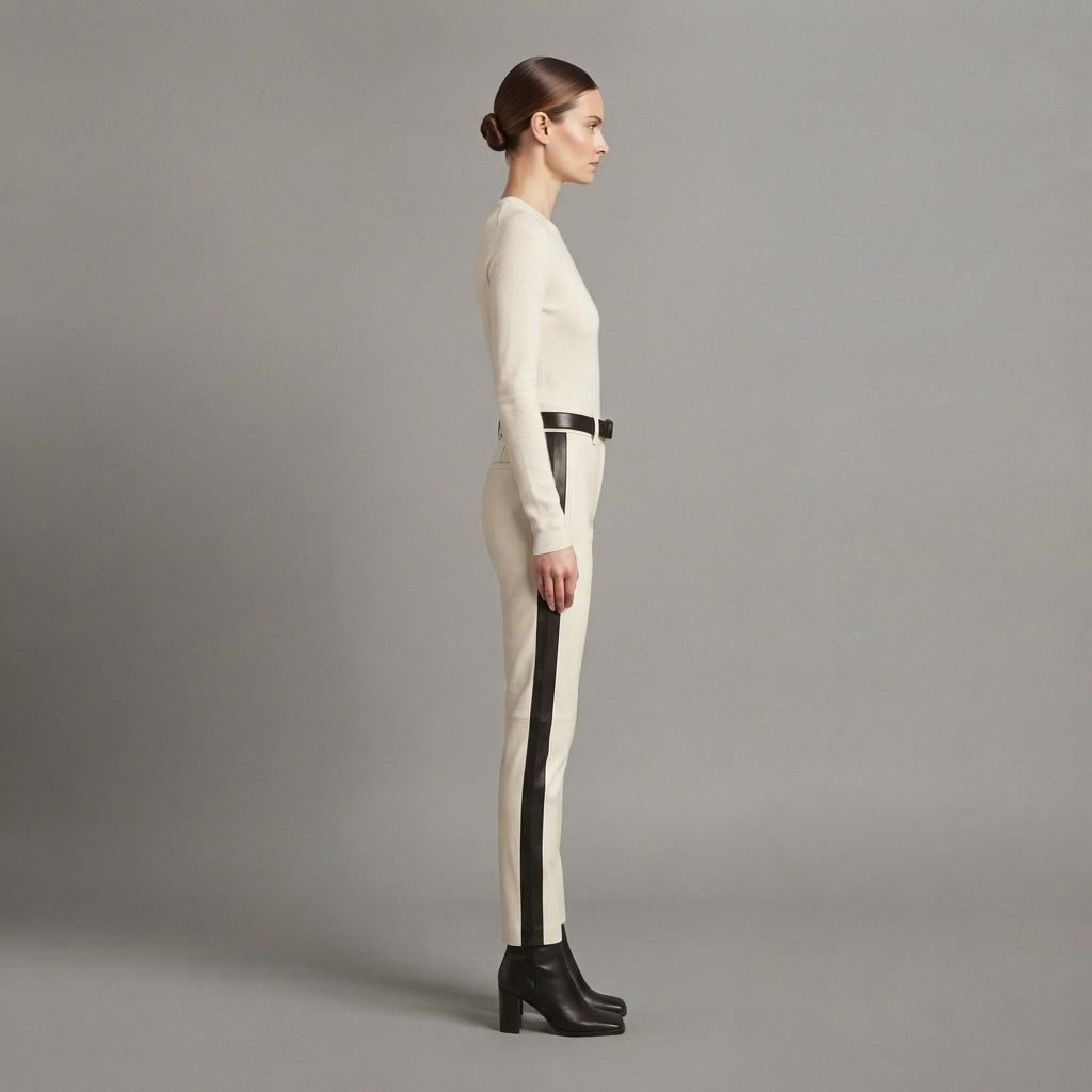 Women's White Leather Pant