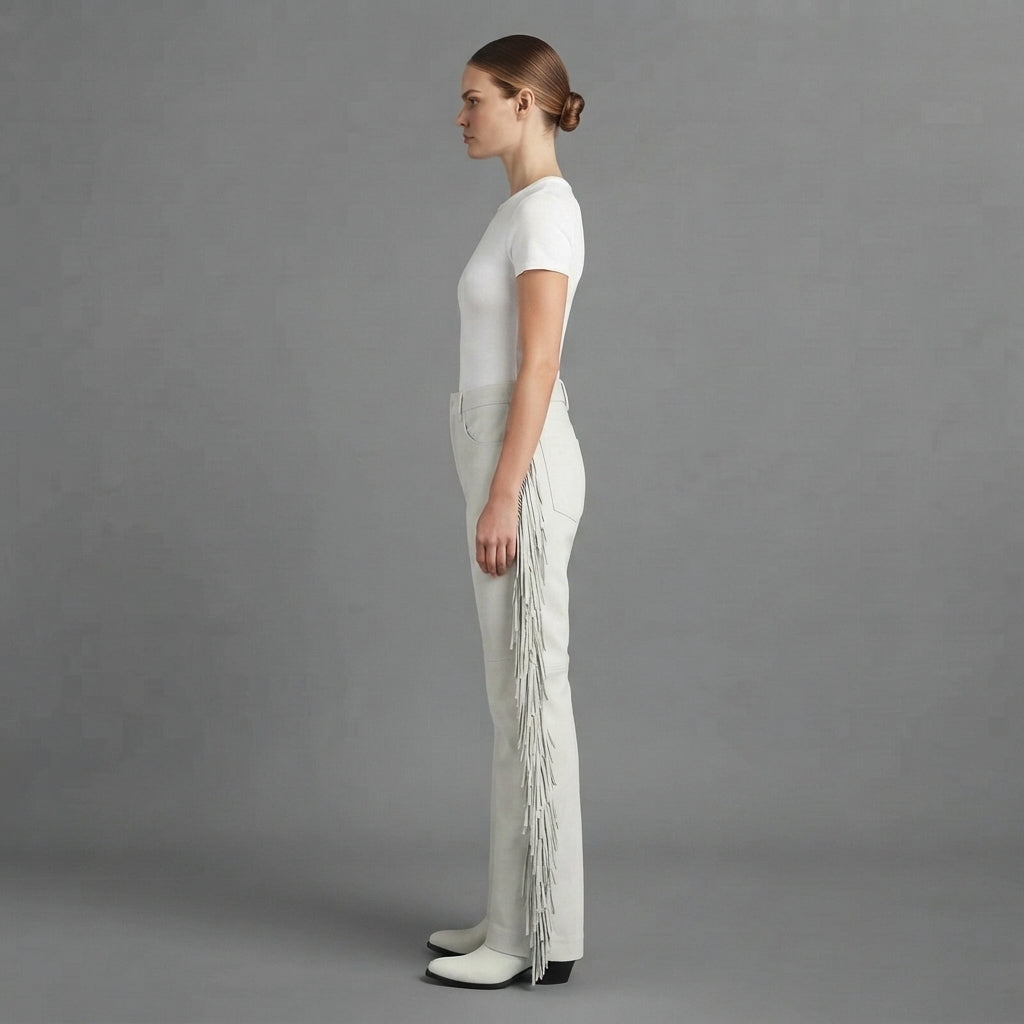 Women's White Leather Pant