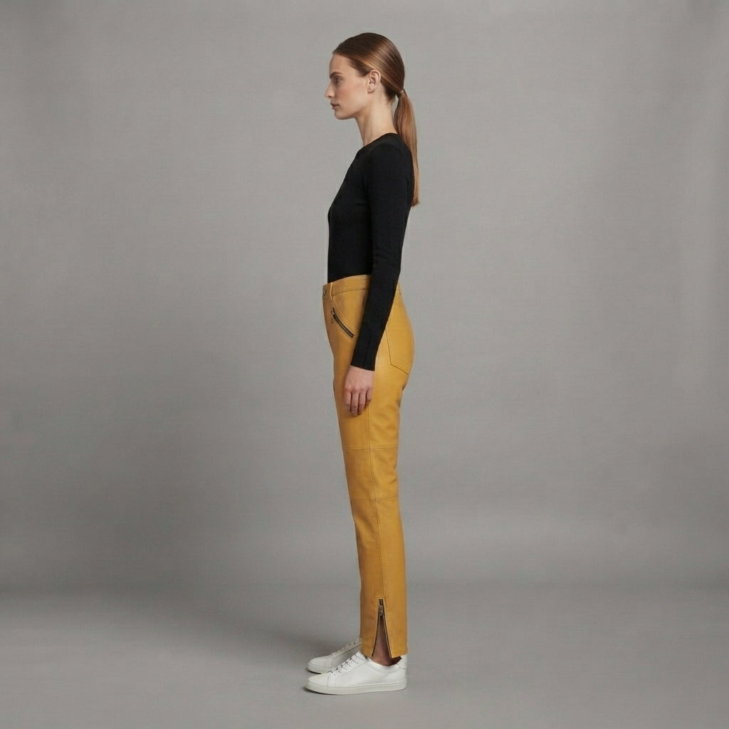 Women's Yellow Leather Pant