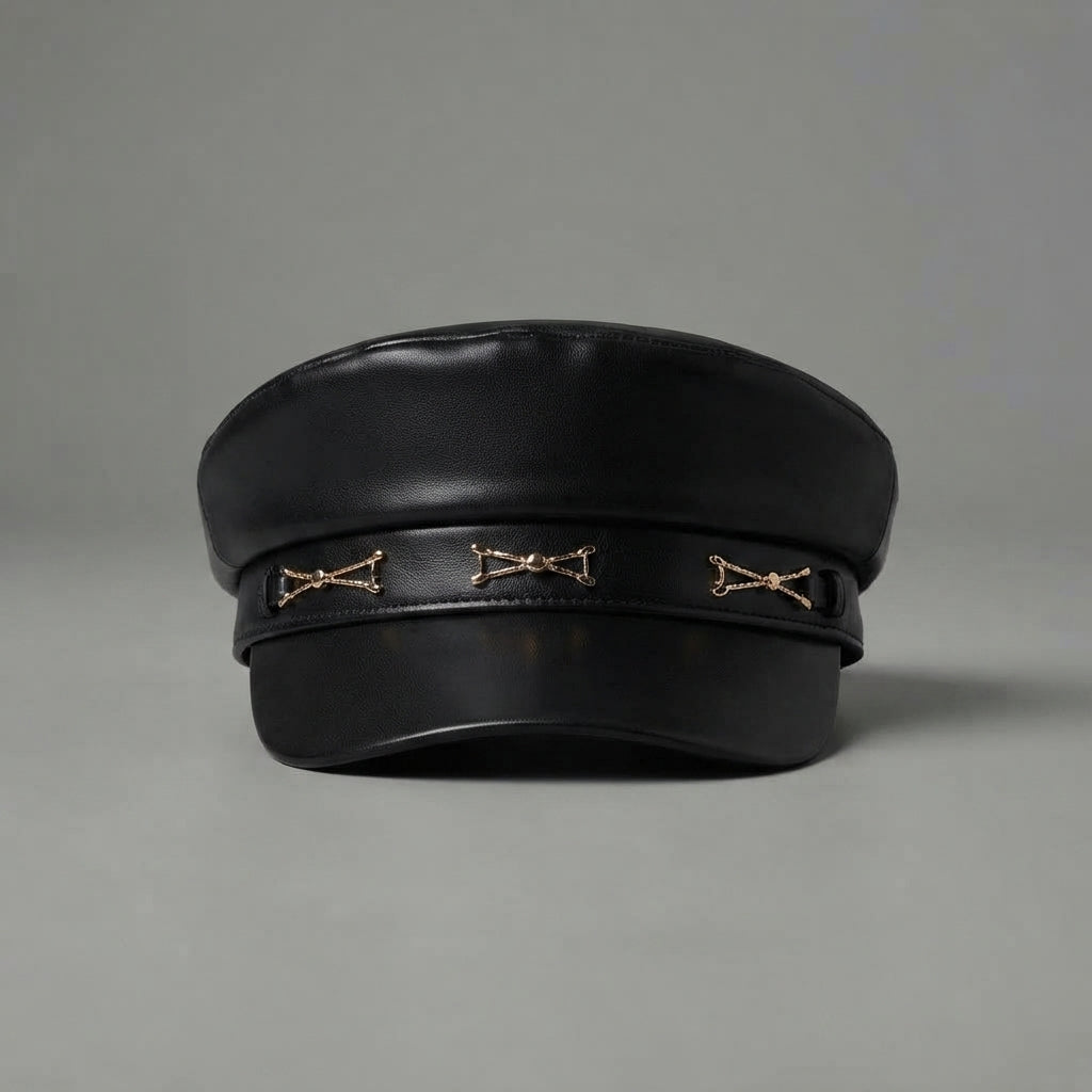 Women's Black  Leather Cap