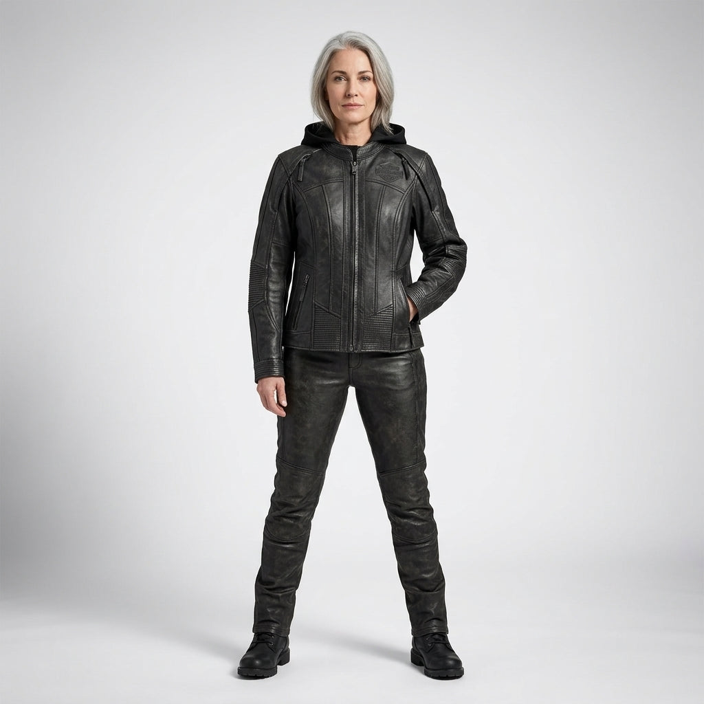 Damen Aurora Harley Davidson Echtlederjacke – Schmale Passform Moto-Stil