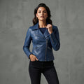 Women's Blue Leather Biker Jacket