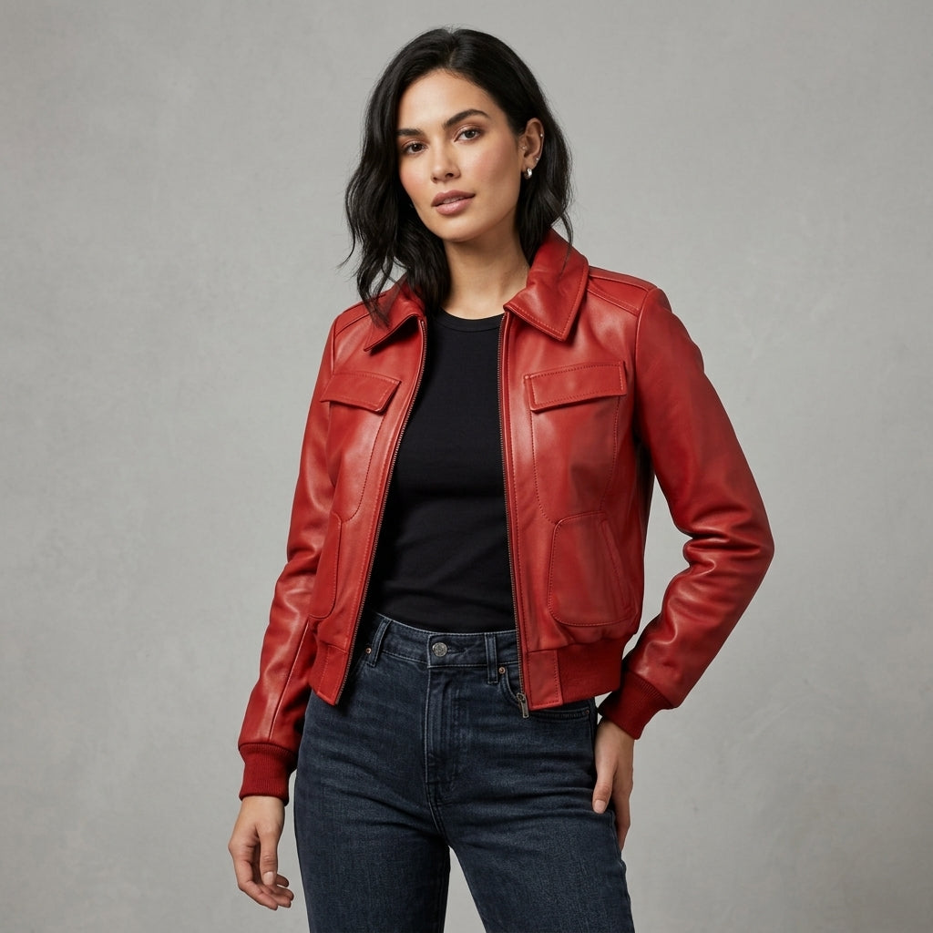 Buy Women's Red Leather  Jacket
