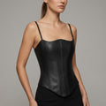 Women's Lace up Black Leather Corset