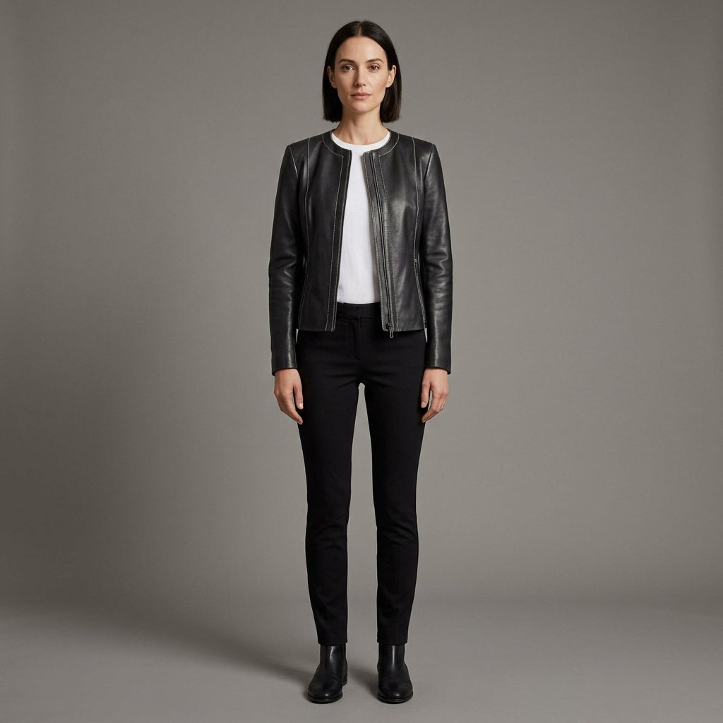 Women's Black Leather Biker Jacket