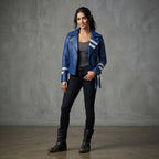 Women's Blue & White Leather Jacket