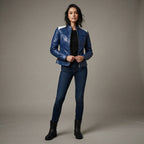 Women's Blue Leather Jacket