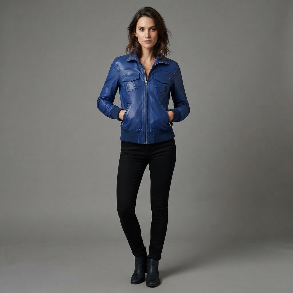 Women's Blue Leather Jacket