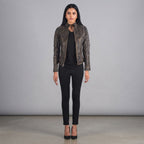 Buy Women's Dark Brown Rub-off Cafe Racer Leather Jacket