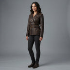 Buy Women's Dark Brown Rub-off Cafe Racer Leather Jacket