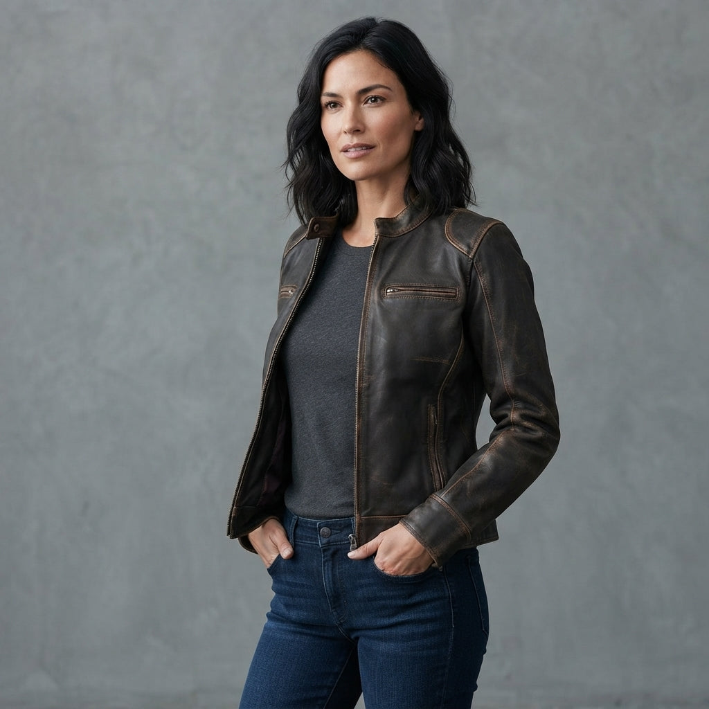 Women's  Dark Brown distressed Leather Jacket