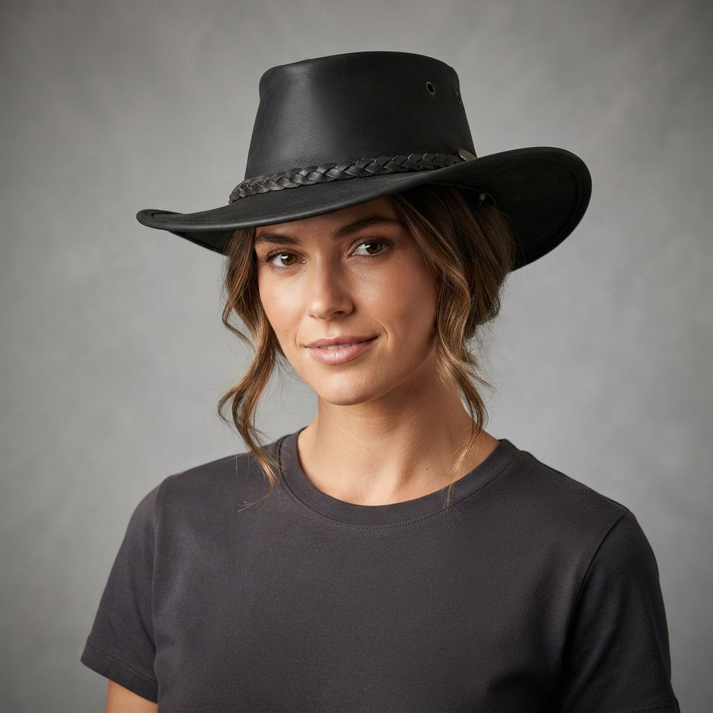 Buy Women's Black Top Leather Hat