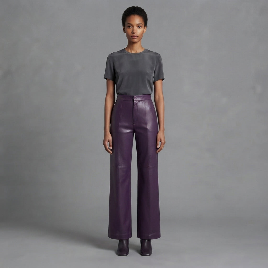 Women's Purple  Leather Pant