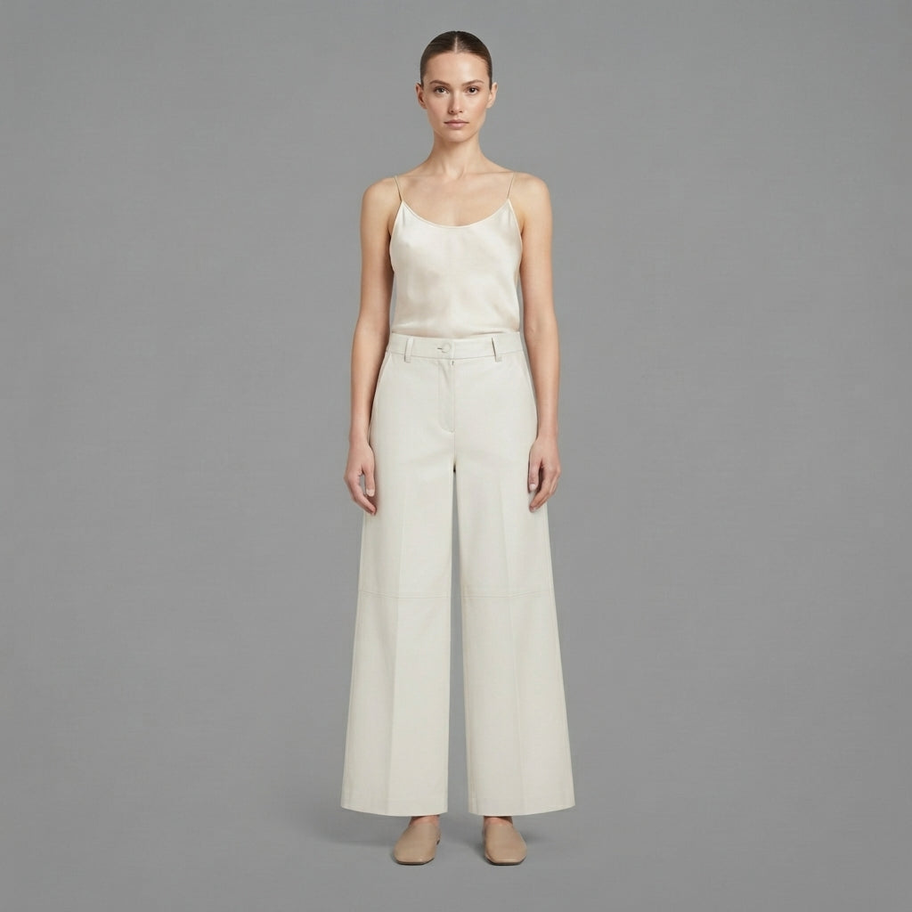 Women's White Leather Pant
