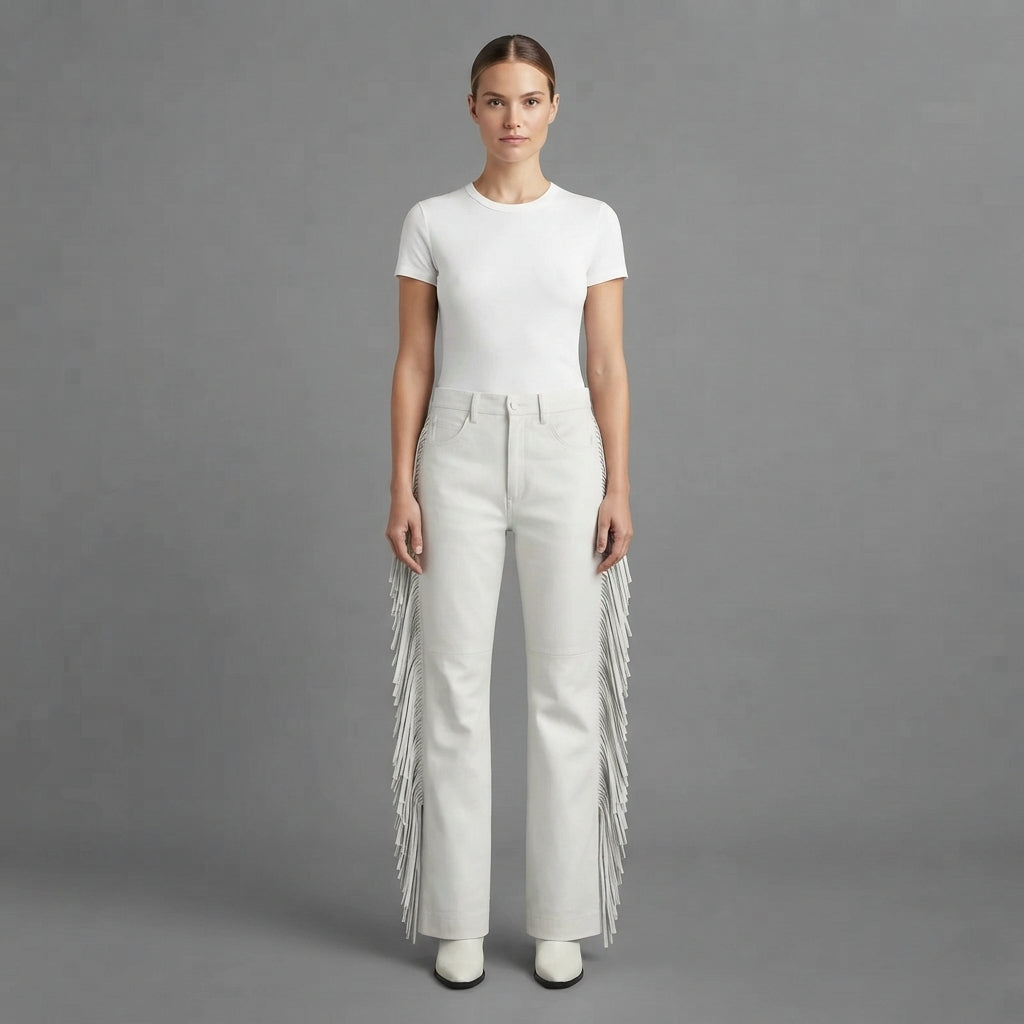 Women's White Leather Pant