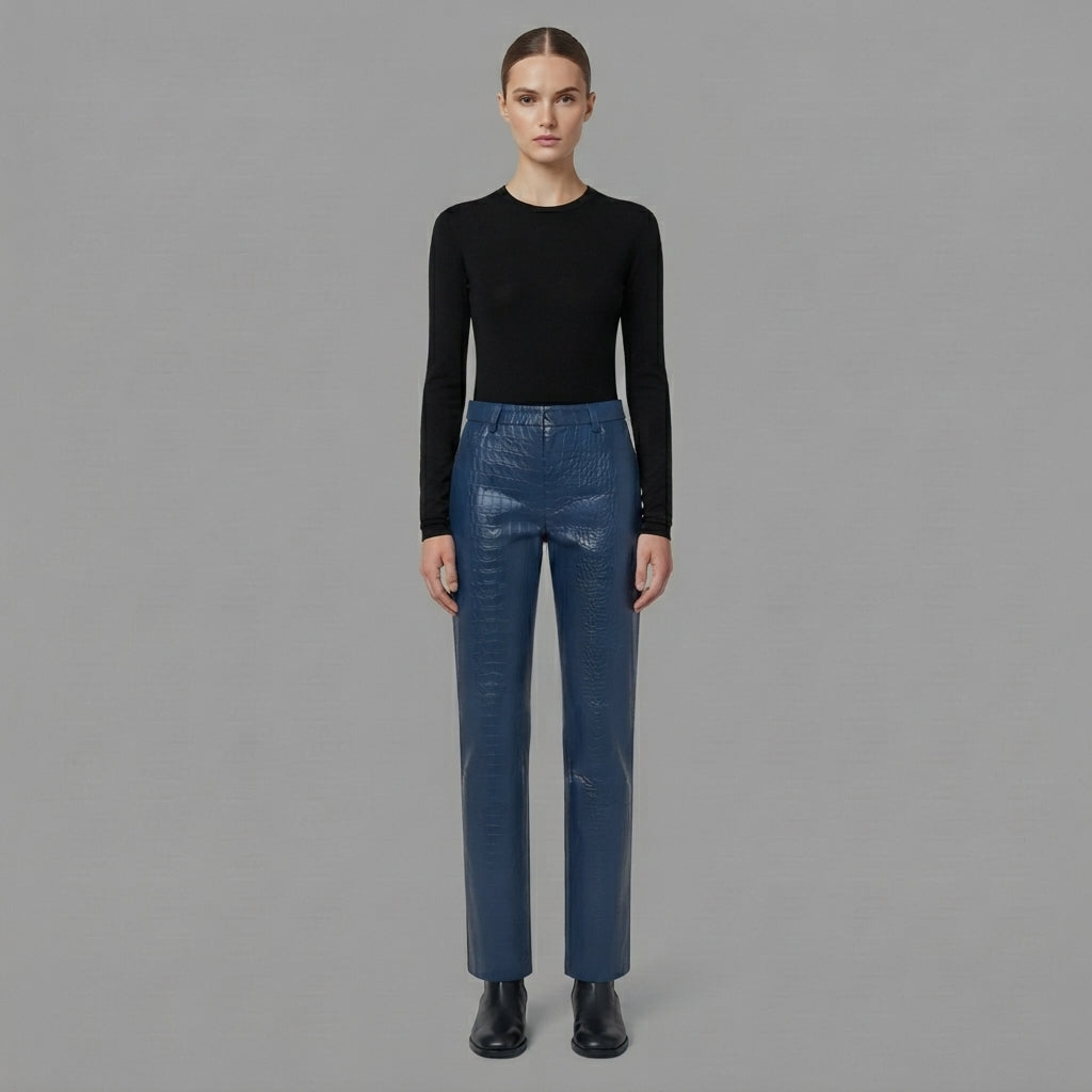 Women's Blue Leather Pant