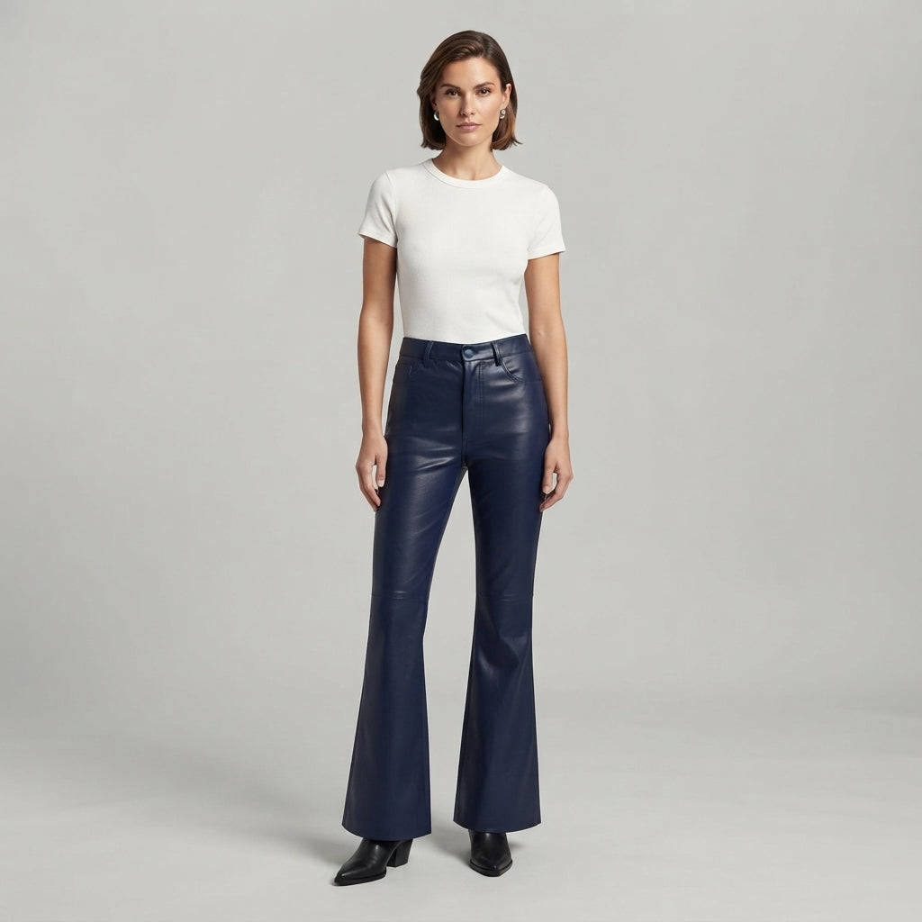 Women's Blue Leather Pant