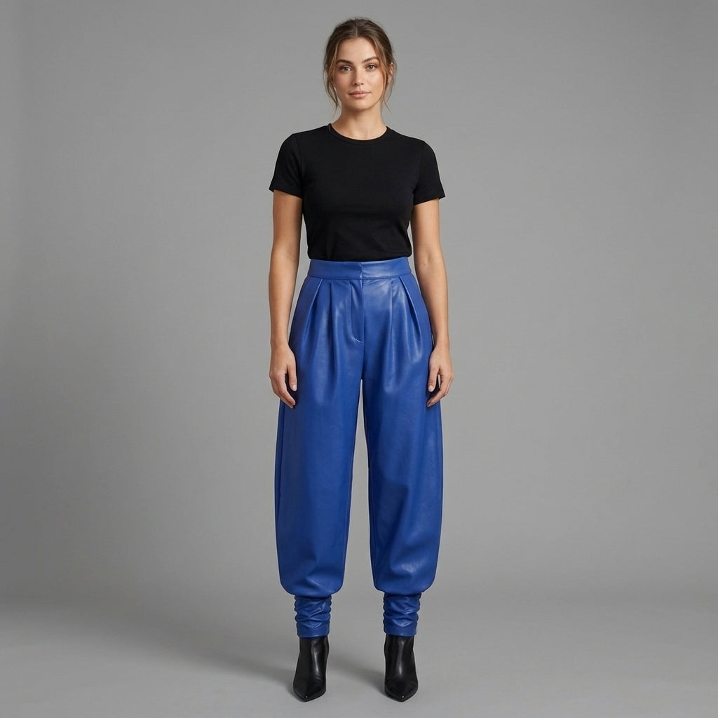 Women's Blue Leather Pant