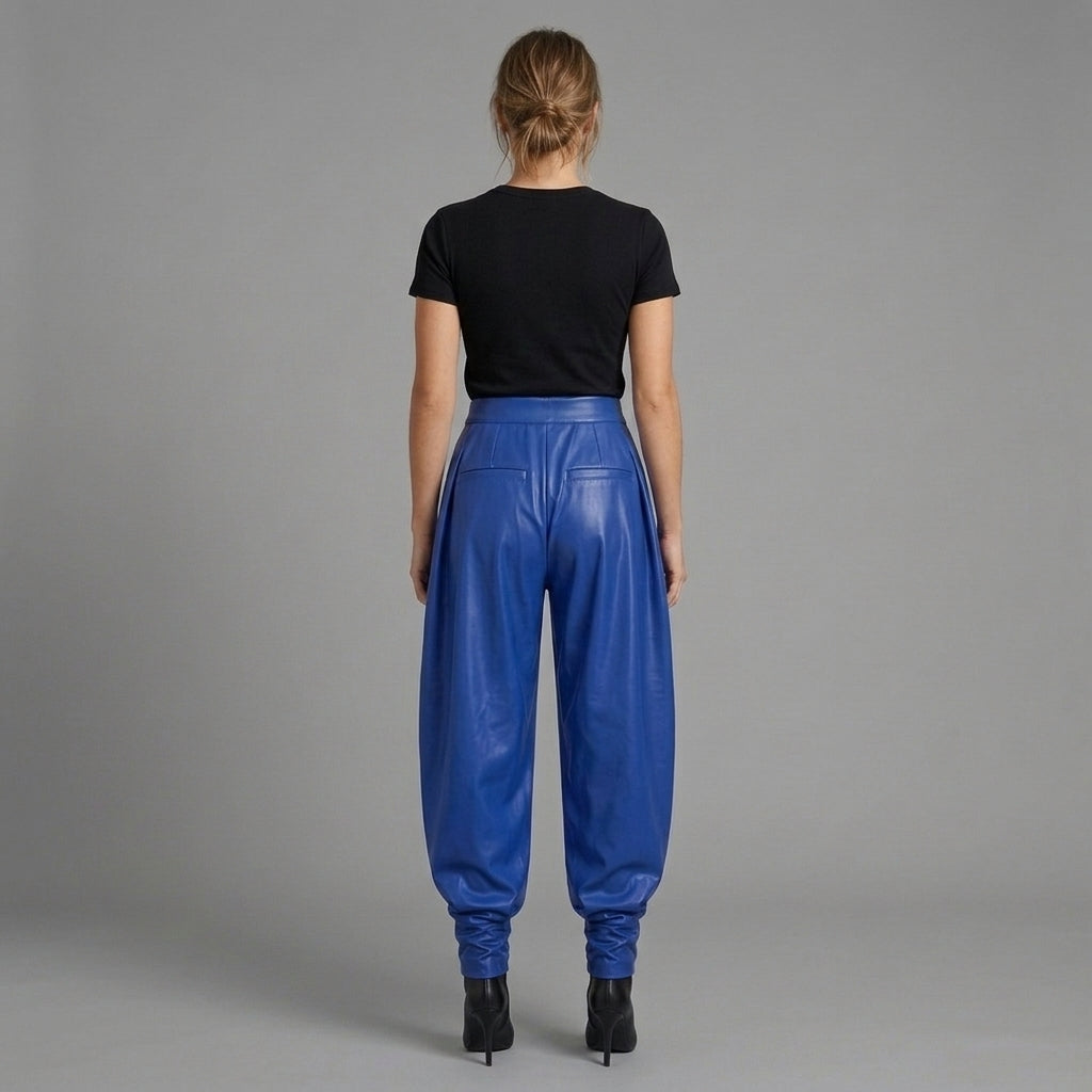 Women's Blue Leather Pant