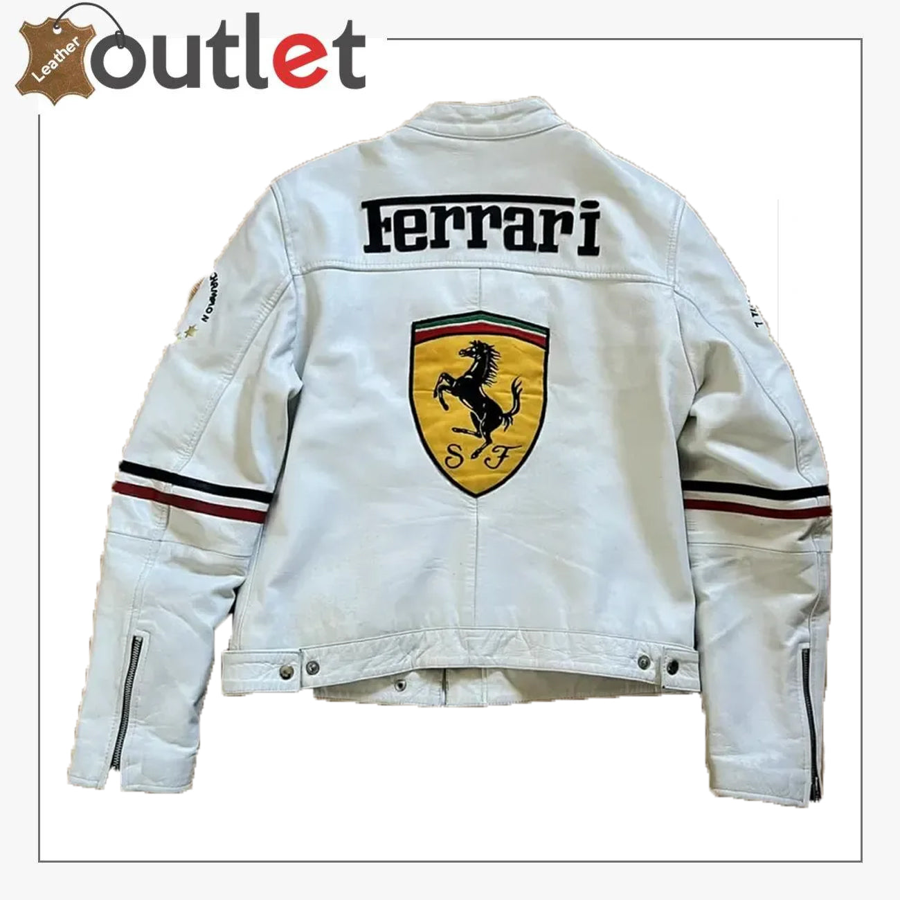 Ferrari F1 Racing Streetwear Lederjacke Weiß