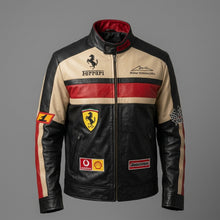 Load image into Gallery viewer, Men’s Black Leather Moto Jacket – Orange &amp; Grey Accent Racing Style
