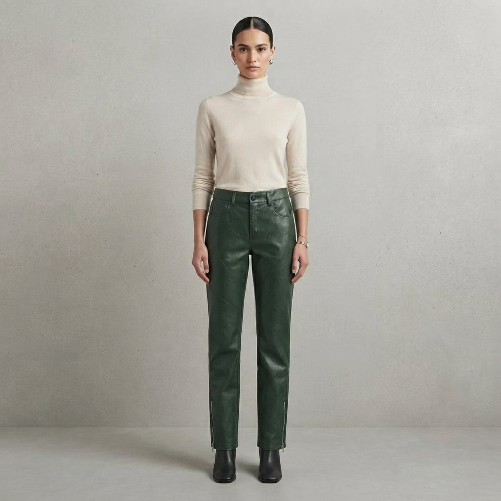 Women's Green Leather Pant