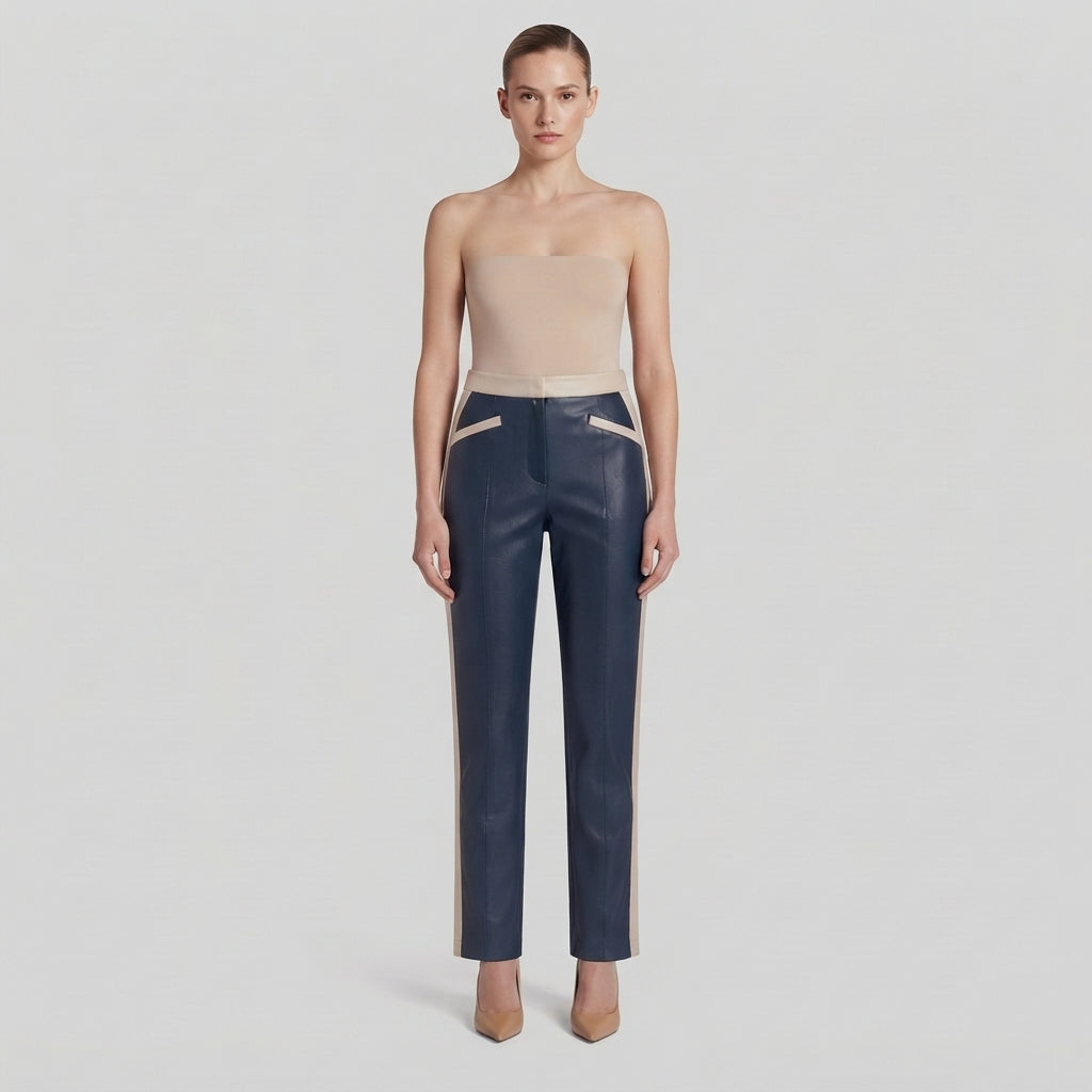 Women's Blue Leather Pant