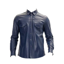 Load image into Gallery viewer, GENUINE Blue Lambskin Leather Shirt
