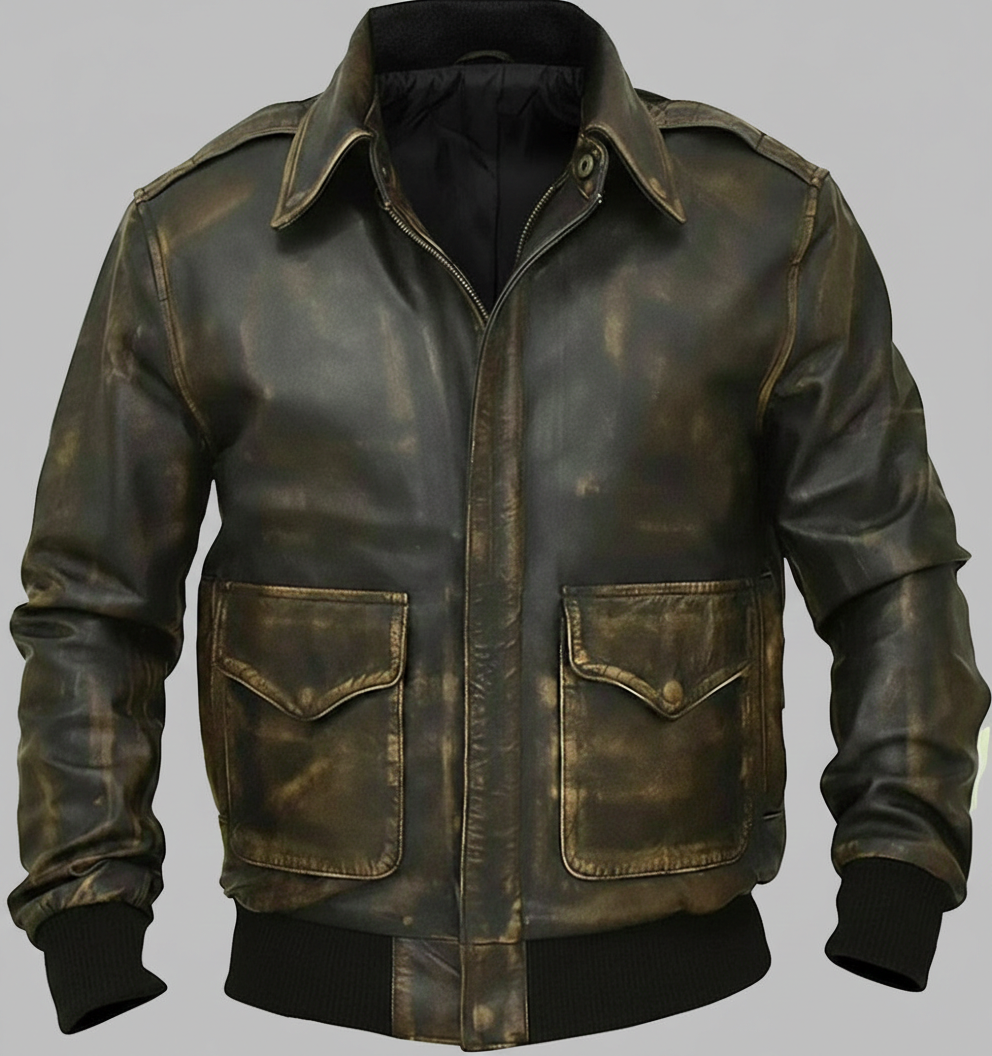 Herren Antike Distressed Leder Pilotenjacke – Vintage Fliegerbomber