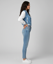 Load image into Gallery viewer, Women’s Baby Blue Cropped Varsity Jacket
