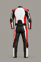 Load image into Gallery viewer, Men’s Red White Black Two-Piece Motorcycle Leather Suit

