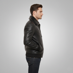 Mens G-1 Flight Bomber Black Leather Jacket