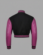 Damen Varsity-Jacke Schwarz & Pink – Bomberjacke mit Druckknöpfen