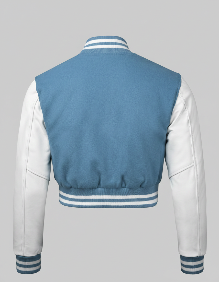Women’s Baby Blue Cropped Varsity Jacket