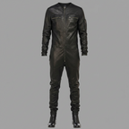 Men’s Black Real Leather Slim-Fit Jacket – Round Neck Racer Style