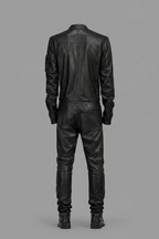 Men’s Black Real Leather Slim-Fit Jacket – Round Neck Racer Style
