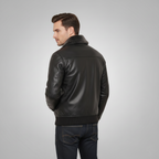 Mens G-1 Flight Bomber Black Leather Jacket