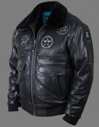 Stealth Squadron Schwarze Leder Bomberjacke – Flieger Pelzkragen