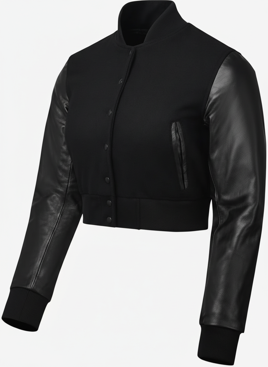 Women’s Polo Ralph Lauren Black Cropped Leather varsity jacket
