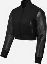 Laden Sie das Bild in den Galerie-Viewer, Damen Polo Ralph Lauren Schwarze verkürzte Leder-College-Jacke
